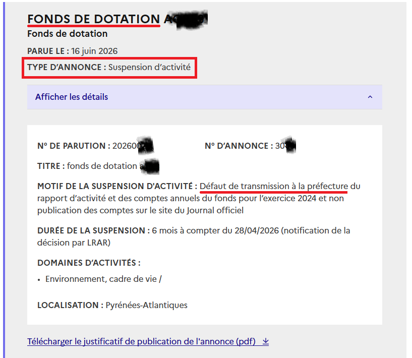 Motifs conduisant à la suspension d'un fonds de dotation par la préfecture 