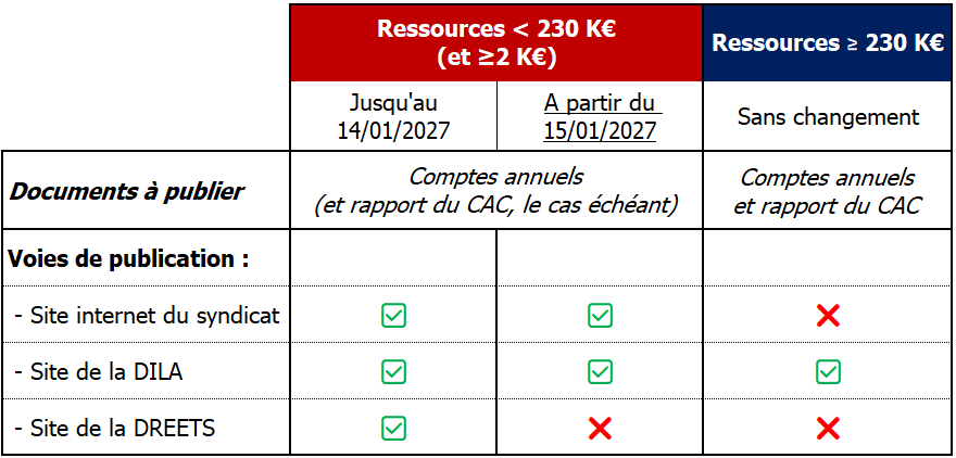 Publicité des comptes annuels des syndicats professionnels et seuil de ressources